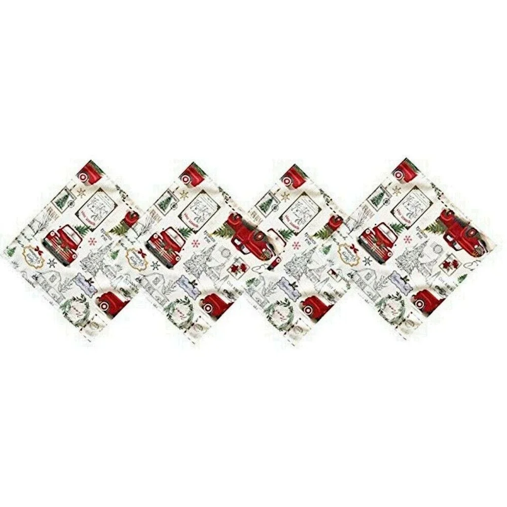Red Farm Truck Fabric Napkins Set of 4 Farm Fresh Country Christmas Holiday